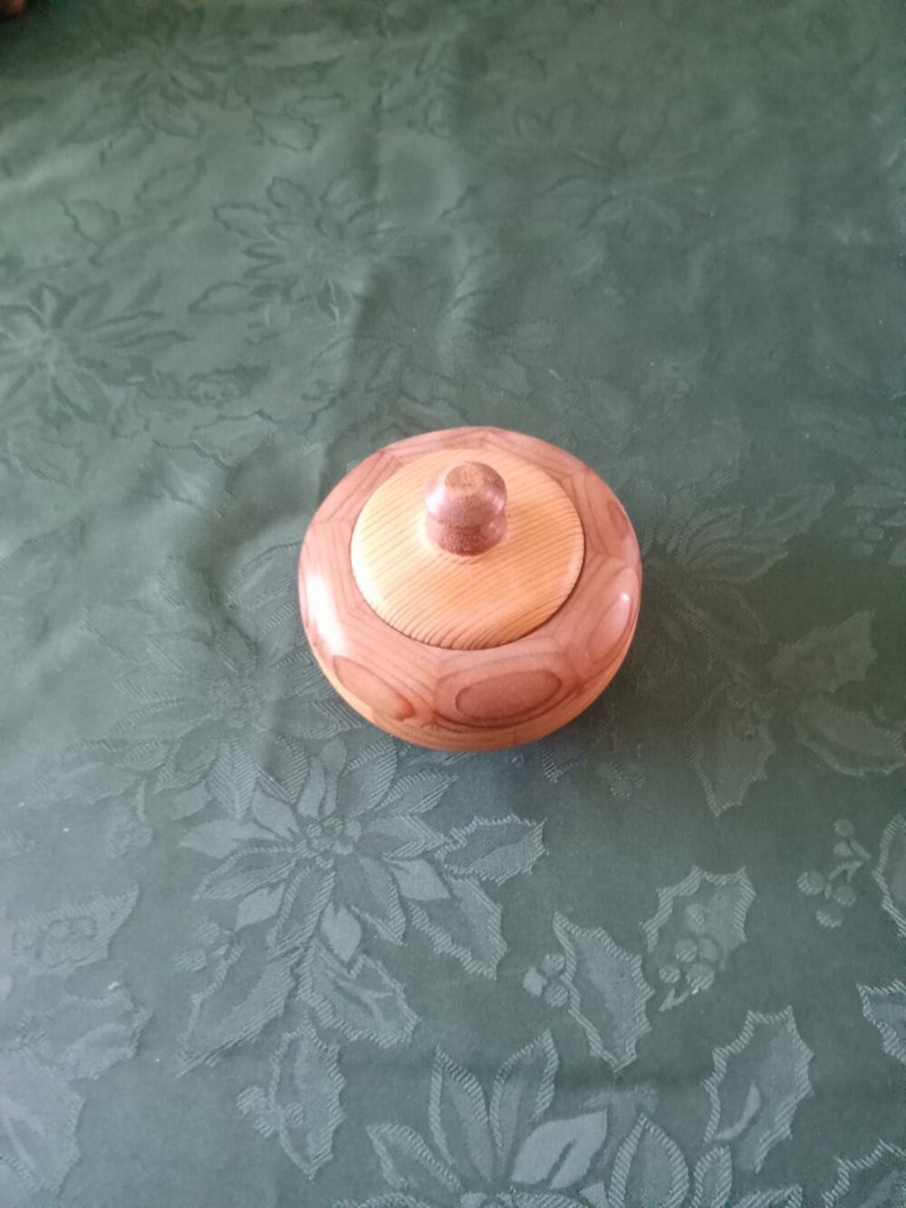 Small wooden lidded trinket box with unique design